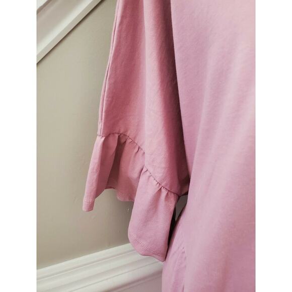 Asos Design Womens Solid Pink Cotton Round Neck Long Sleeve Knee Length Dress 16 - Picture 5 of 12